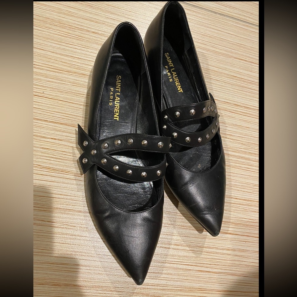 Saint Laurent Black Studded Flats - Picture 2 of 4
